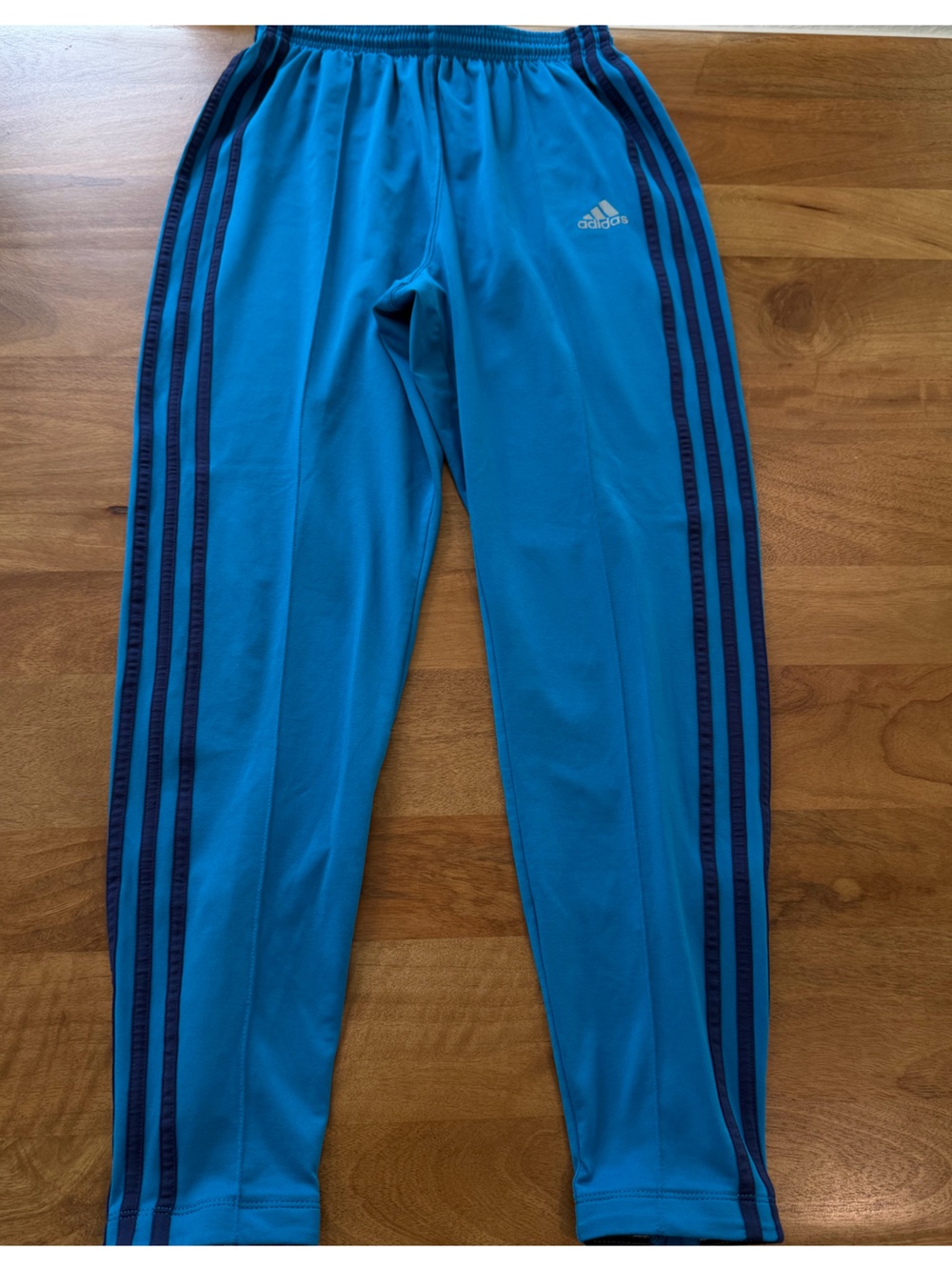 adidas Blue Track Pants with Navy Stripes and Ankle Zippers Women’s Size Medium